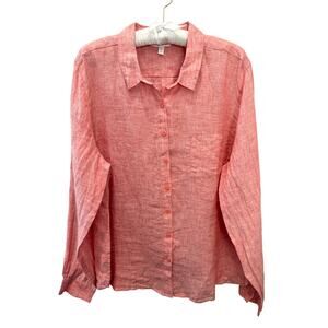 GARNET HILL | Red 100% Linen Button Front Long Sleeve Shirt Blouse | Size 14